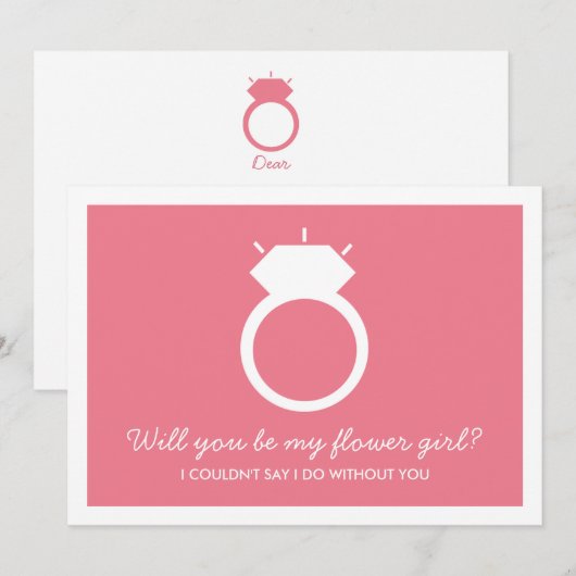 Wirst du mein Blumenmädchen sein? Pink-Ring-Karte Einladung (Vorne/Hinten)