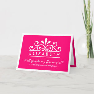 Wirst du mein Blumenmädchen sein? Pink Tiara Card Einladung
