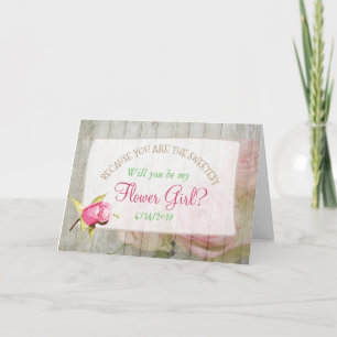 Wirst du mein Blumenmädchen sein Rustikale Holz-Bl Einladung