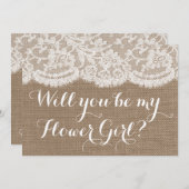 Wirst du mein Blumenmädchen sein? Rustikales Burla Einladung (Vorne/Hinten)