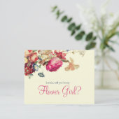 Wirst du mein Blumenmädchen sein, Vintage Blume? Einladung (Stehend Vorderseite)
