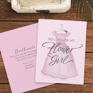 Wirst du mein Blumenmädchen Stylisches rosa Kleid  Karte