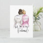 Wirst du mein BM sein? Dk Br Bun Bride Dk Bl Bun H Dankeskarte (Stehend Vorderseite)