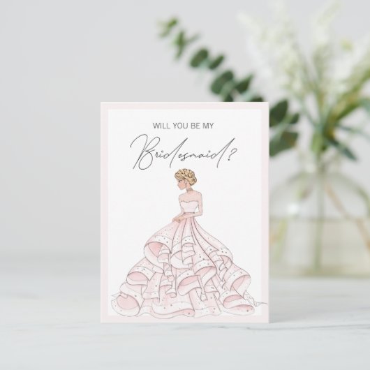 Wirst du mein Bridesmädchen sein, rosa Glitzer? Einladungspostkarte (Stehend Vorderseite)