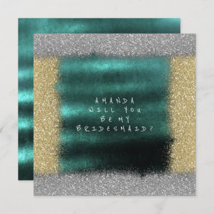 Wirst du mein Bridesmaid Golden Glitzer Emerald se Einladung