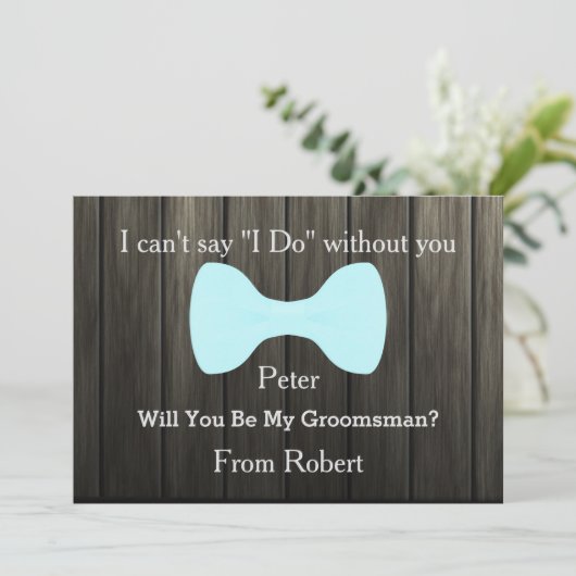 Wirst du mein Trauzeuge Bow Wooden sein? Einladung (Stehend Vorderseite)