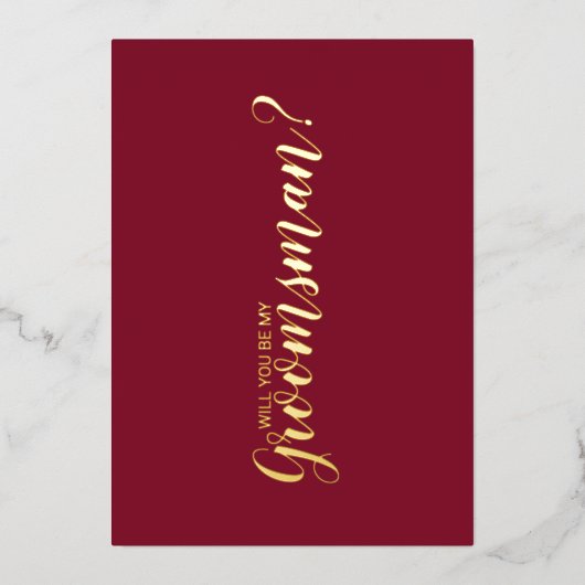 Wirst du mein Trauzeuge sein? Burgund und Gold Folieneinladung (Vorderseite)