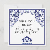 Wirst du mein Trauzeuge sein? Delfts Blauw Delft B Einladung (Vorderseite)