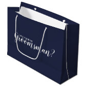 Wirst du mein Trauzeuge sein? Modern Script Navy B Große Geschenktüte (Vorderseite Schrägansicht)