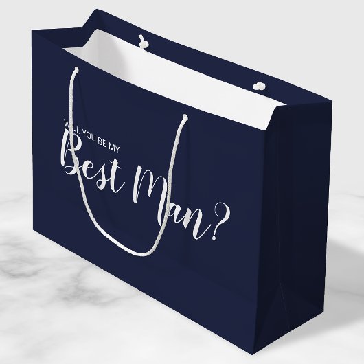 Wirst du mein Trauzeuge sein? Modern Script Navy B Große Geschenktüte
