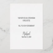 Wirst du mein Trauzeuge sein? Modernes Script Silv Folieneinladung (Rückseite)