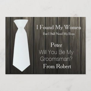 Wirst du mein Trauzeuge, weiße Krawatte aus Holz? Einladung