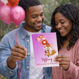 Wirst du mein Valentins-Fuchs mit Ballons Feiertagskarte