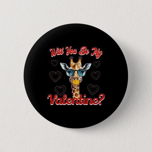 Wirst du mein Valentinstag lustiger Giraffe Valent Button (Vorderseite)