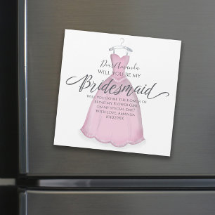 Wirst du meine Brautjungfer im Vintage-Rosa-Kleid Magnetkarte