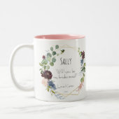 Wirst du meine Brautjungfer sein, blaue Blumen-Tas Zweifarbige Tasse (Links)