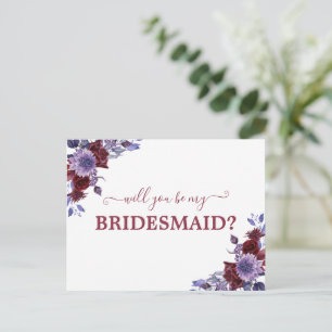 Wirst du meine Brautjungfer sein? Lila Floral  Postkarte