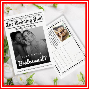 Wirst du meine Brautjungfer sein - Zeitungsantrag Postkarte