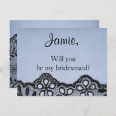 Wirst du meine Brautjungfrau in Blau und Schwarz s Einladungspostkarte (Vorne/Hinten)