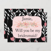 Wirst du meine Brautjungfrau in Rosa und Schwarz s Einladungspostkarte (Vorne/Hinten)