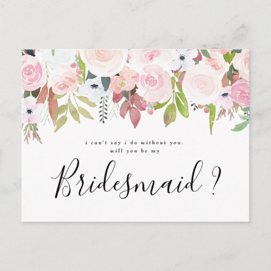 Wirst du meine Brautjungfrau sein, rot, rosa und b Einladungspostkarte (Vorderseite)