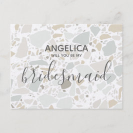 Wirst du meine Brautjungfrau White Terrazzo Modern Einladungspostkarte