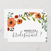 Wirst du meine Bridesmädchen Floral Watercolor sei Einladungspostkarte (Vorne/Hinten)