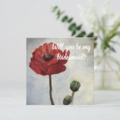 Wirst du meine Bridesmädchen sein, rote Mohnkarte? Einladung (Stehend Vorderseite)