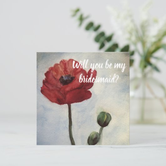 Wirst du meine Bridesmädchen sein, rote Mohnkarte? Einladung (Stehend Vorderseite)