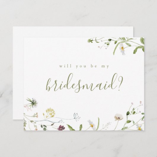 Wirst du meine Bridesmaid Sage Wildblume Boho sein Einladung (Vorne/Hinten)