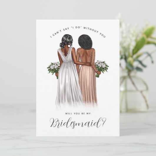 Wirst du meine Bridesmaid sein? Mädchen in Gowns V Einladung (Stehend Vorderseite)