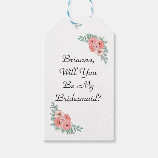 Wirst du meine Bridesmaid sein, rosa, blorfarbig? Geschenkanhänger (Vorderseite)