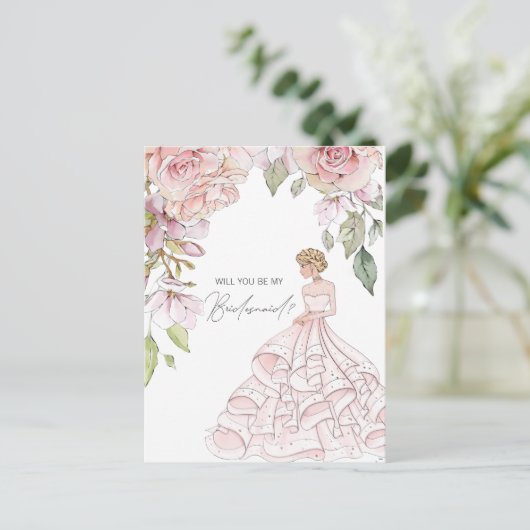 Wirst du meine Bridesmaid sein, rot, blau, blau un Einladungspostkarte (Stehend Vorderseite)