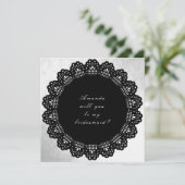 Wirst du meine Bridesmaid Silber Black sein? Einladung (Stehend Vorderseite)