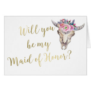 Wirst du meine Ehrenbrautjungfer Boho Kuh-Schädel