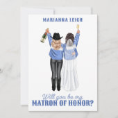 Wirst du meine Ehrenmatrone sein? Mädchen in Denim Einladung (Vorderseite)