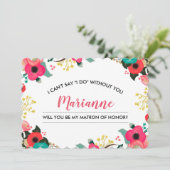 Wirst du meine Ehrenmatrone sein? Moderne Blumen Einladung (Stehend Vorderseite)