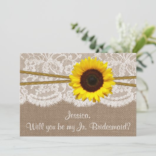Wirst du meine Jr. Bridesmaid sein? Rustikale Sonn Einladung (Stehend Vorderseite)
