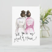 Wirst du meine MOH sein? Dk Br Bun Bride Dk Br Bun Dankeskarte (Stehend Vorderseite)