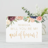 Wirst du meine Trauzeugin Burgundy Floral sein? Einladung (Stehend Vorderseite)