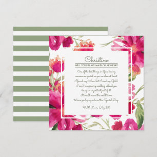 Wirst du meine Trauzeugin sein? Fuchsia Green Flor Einladung
