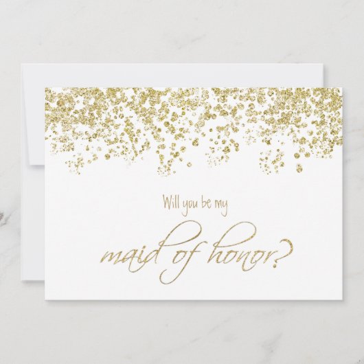 Wirst du meine Trauzeugin sein? Gold Confetti Einladung (Vorderseite)
