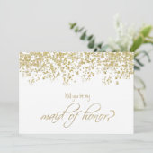 Wirst du meine Trauzeugin sein? Gold Confetti Einladung (Stehend Vorderseite)