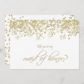Wirst du meine Trauzeugin sein? Gold Confetti Einladung (Vorne/Hinten)