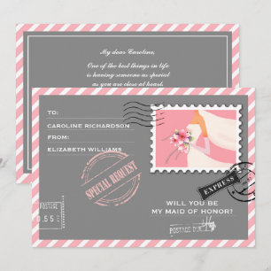 Wirst du meine Trauzeugin sein? Grau Pink Air Mail Einladung