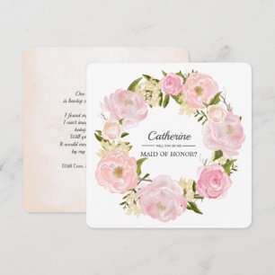 Wirst du meine Trauzeugin sein? Pink Peony Wreath Einladung