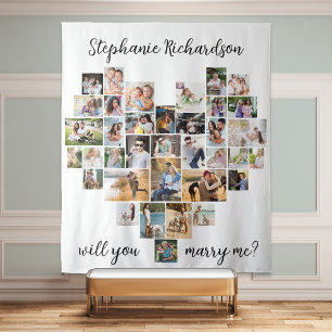 Wirst du mich heiraten Herz-Fotocollage-Kulisse Wandteppich