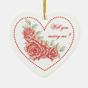 Wirst du mich heiraten? Valentinstag Vintage rote Keramikornament