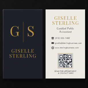 Wirtschaftsprüfer CPA Schwarz-Gold-Monogramm QR-Co Visitenkarte