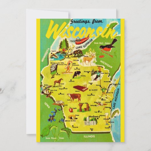 Wisconsin 5x7 Map Vintage Postcard (Vorderseite)